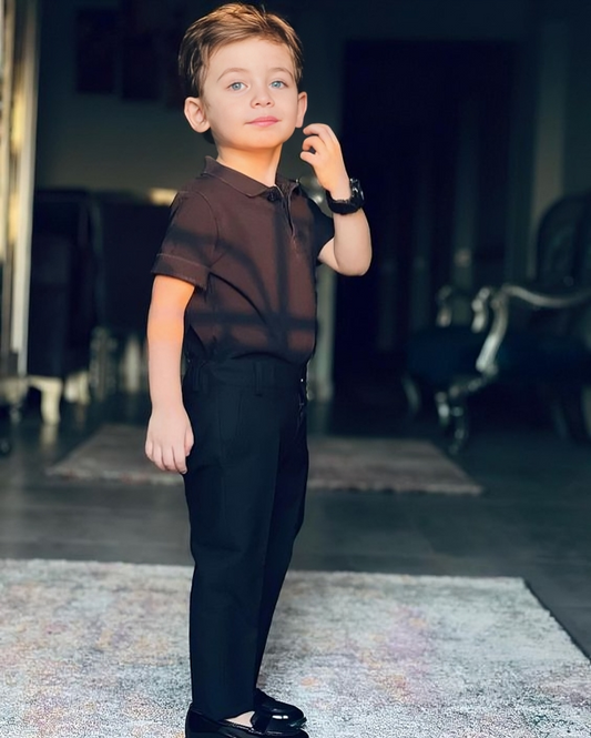 Black Polo T-Shirt and Formal Pant Set for Kids"