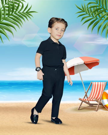 Black Polo T-Shirt and Formal Pant Set for Kids