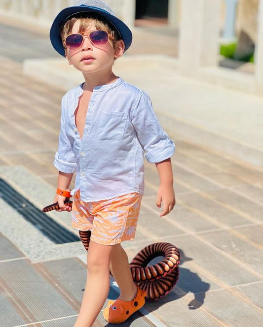 Summer Style White Cotton Shirt with Printed Shorts - Stay Cool and Stylish