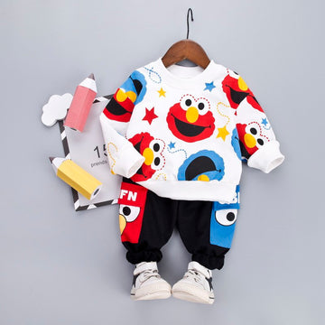 Kids Baby Boys Clothes Set Cartoon White T-shirt + Black Pants