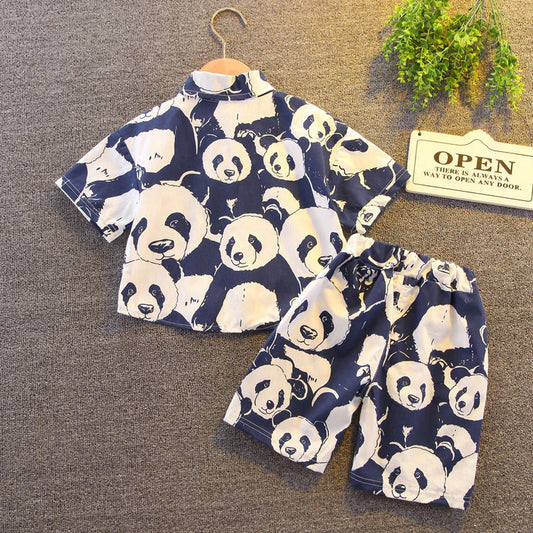 Children Cotton Clothes Baby Sport Boys Causal Full Printed Panda Shirt Shorts 2Pcs/Sets Infant Kids Fashion Toddler Tracksuits