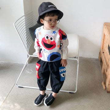 Kids Baby Boys Clothes Set Cartoon T-shirt + Black Pants