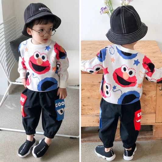 Kids Baby Boys Clothes Set Cartoon T-shirt + Black Pants