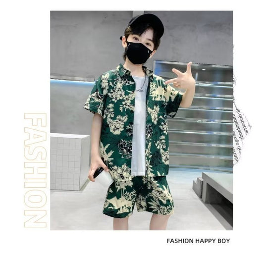 Casual Abstract Flower Cotton Boys Clothing Sets without T-shirt