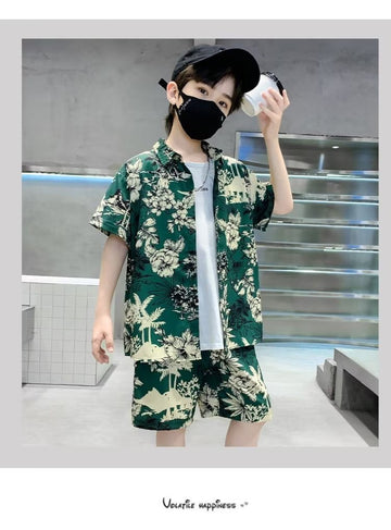 Casual Abstract Flower Cotton Boys Clothing Sets without T-shirt