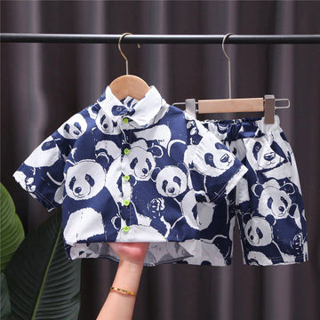 Children Cotton Clothes Baby Sport Boys Causal Full Printed Panda Shirt Shorts 2Pcs/Sets Infant Kids Fashion Toddler Tracksuits