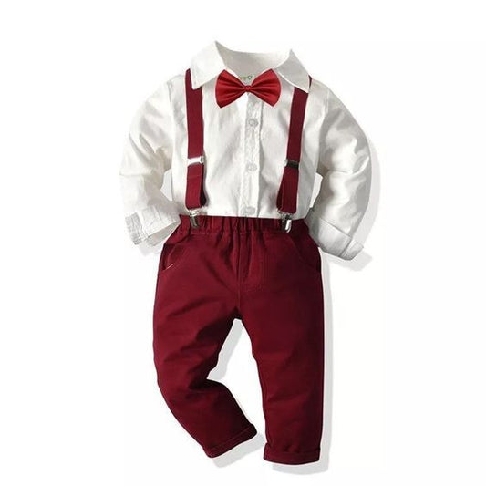 Children Boys Gentleman Clothing Sets Formal for Kids Boys Bowtie Long Sleeve Shirts+Suspender Pants Spring Autumn Casual Suits