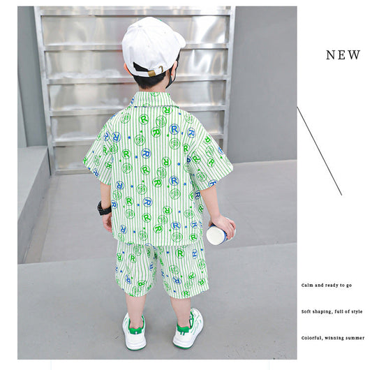 Boys green Text Print Shirt and Short Set