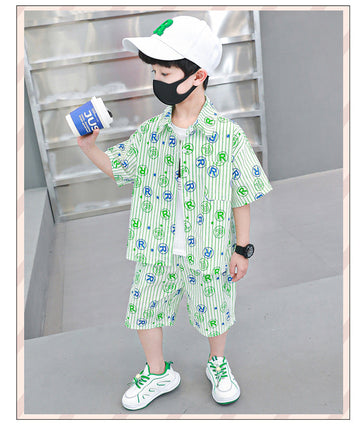 Boys green Text Print Shirt and Short Set