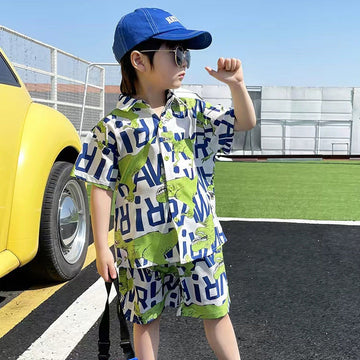 Fashion Toddler 2pcs Suit Baby Boys Outfits Cotton Cartoon Tyrannosaurus Shirt Tops And Shorts Children Holiday Clothes