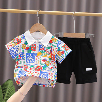 Children Clothing Boys Short Sleeved Shirt Top 2023 New Spring Summer Flower T-shirt Thin Cotton Casual Simple Fashion Top Kids