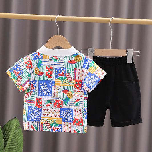 Children Clothing Boys Short Sleeved Shirt Top 2023 New Spring Summer Flower T-shirt Thin Cotton Casual Simple Fashion Top Kids