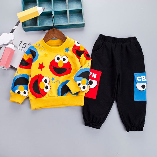 Kids Baby Boys Clothes Set Cartoon Yellow T-shirt + Black Pants