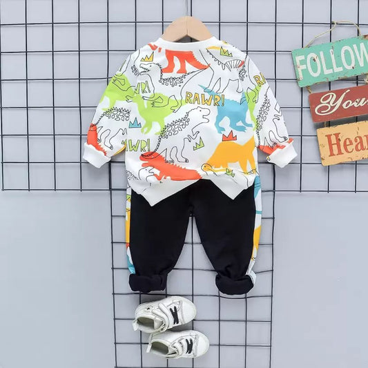 Boys Colorful & Smart Dinosaur Printed long-sleeved spring children's Two-piece baby clothes