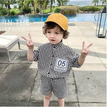 Boys BLACK CHEX All-Over Shirt & Short Kid's Set ||1-6 years - BLACK Check 05 SHORT SET