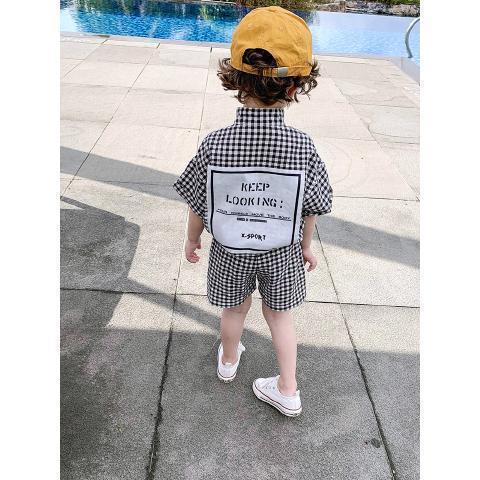 Boys BLACK CHEX All-Over Shirt & Short Kid's Set ||1-6 years - BLACK Check 05 SHORT SET